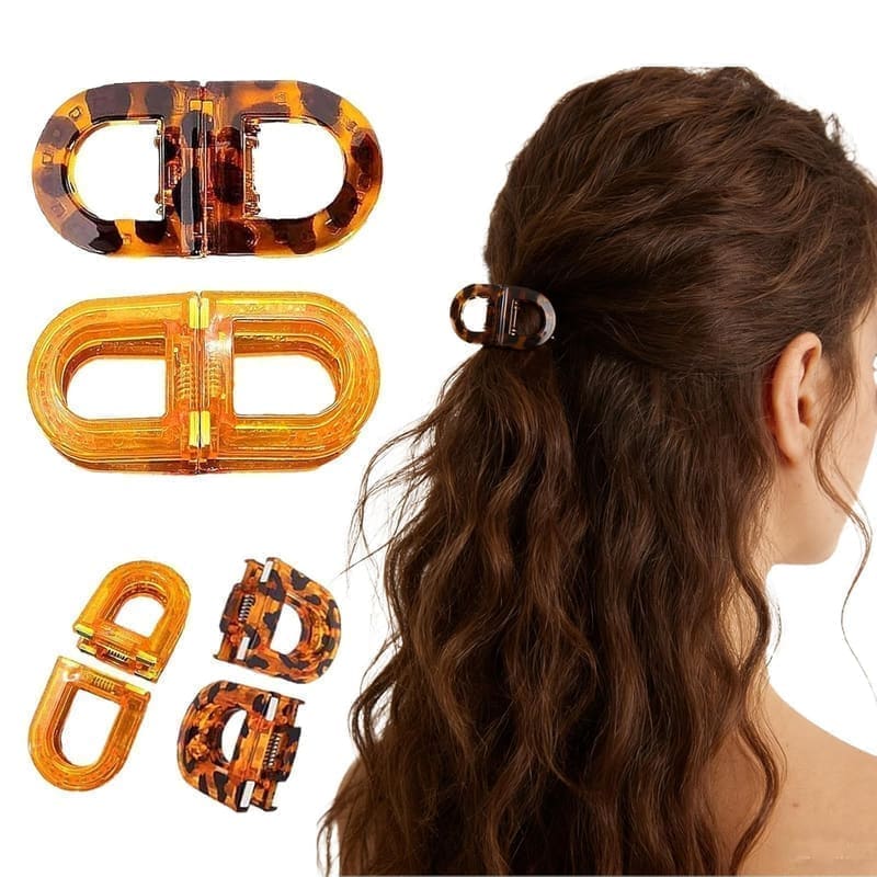 Magnetic Hair Clips for Women (Pack of 2, 2-in-1 Section Claw, Leopard Print)