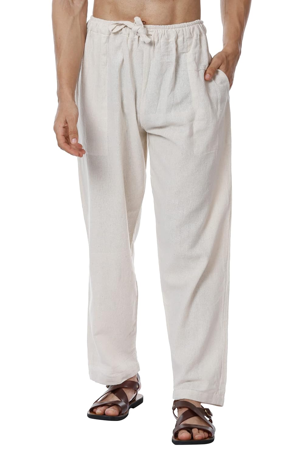 Aatman cotton pajama pack model shot showing the full 40-inch ankle-length silhouette and straight-leg cut
