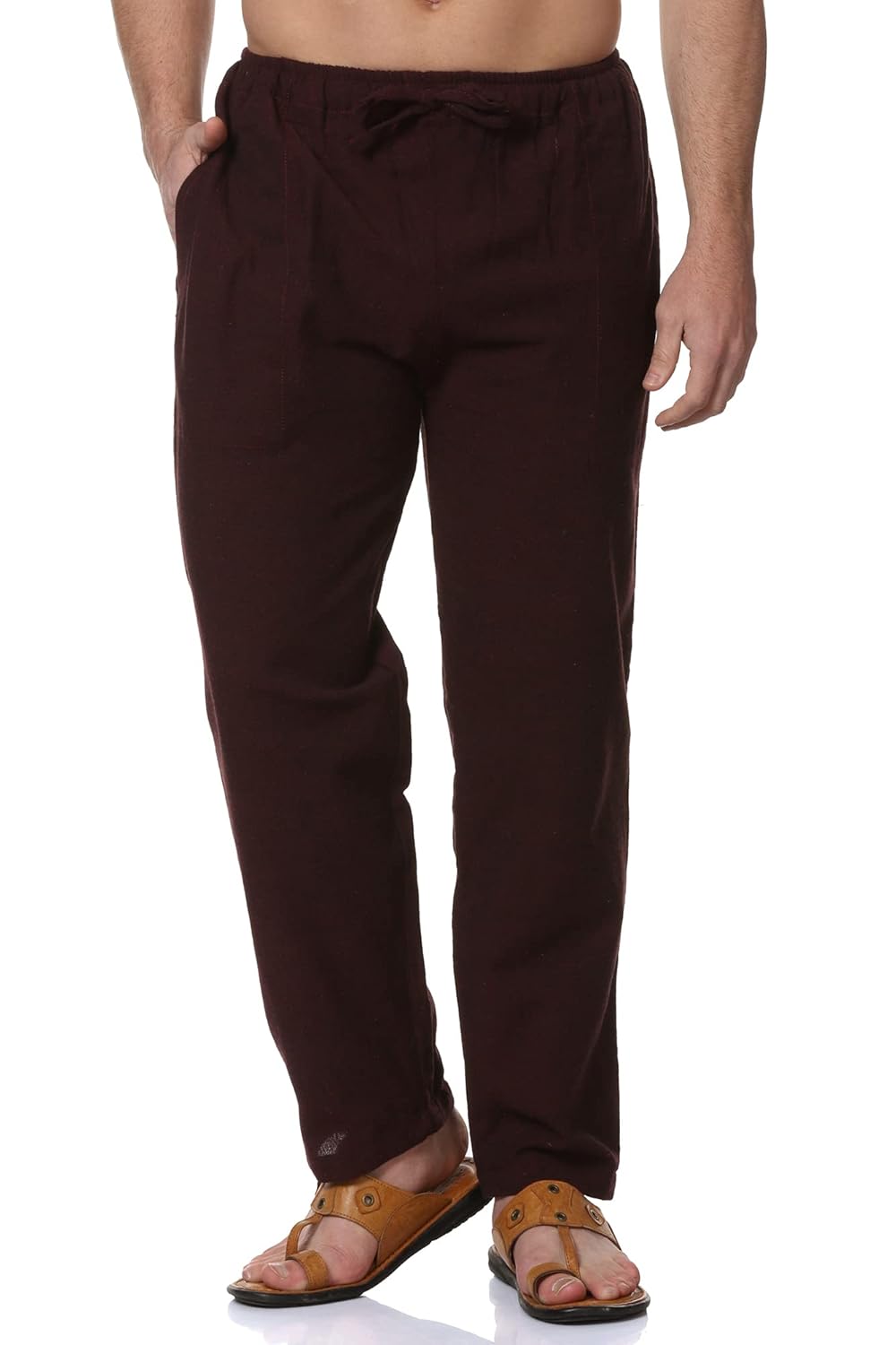 Close-up detail of the Aatman 100% cotton pyjama fabric weave and folded waistband tunnel that houses the elastic