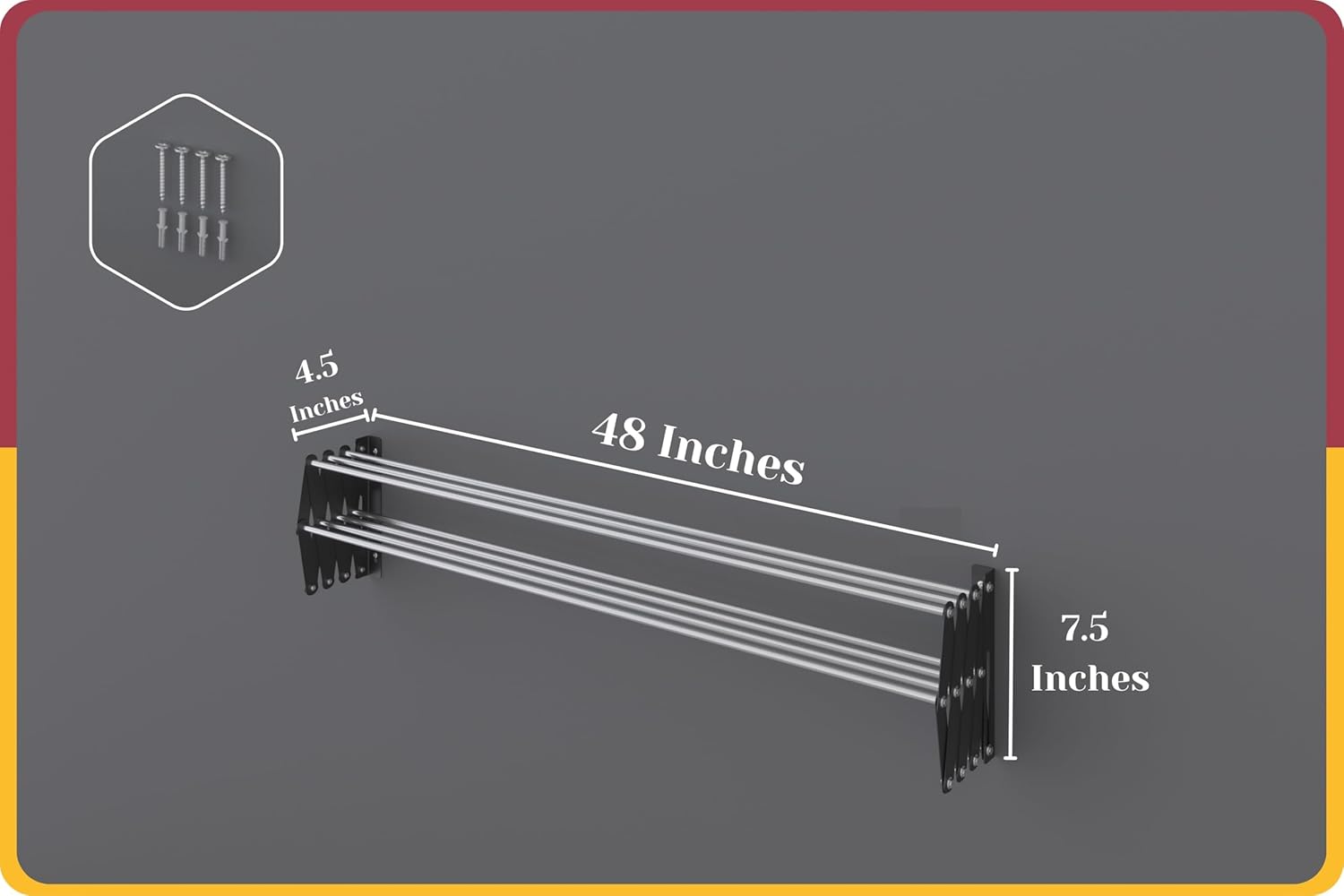 Amiraj wall-mount drying stand folded flat against the wall when not in use, showing low-profile footprint