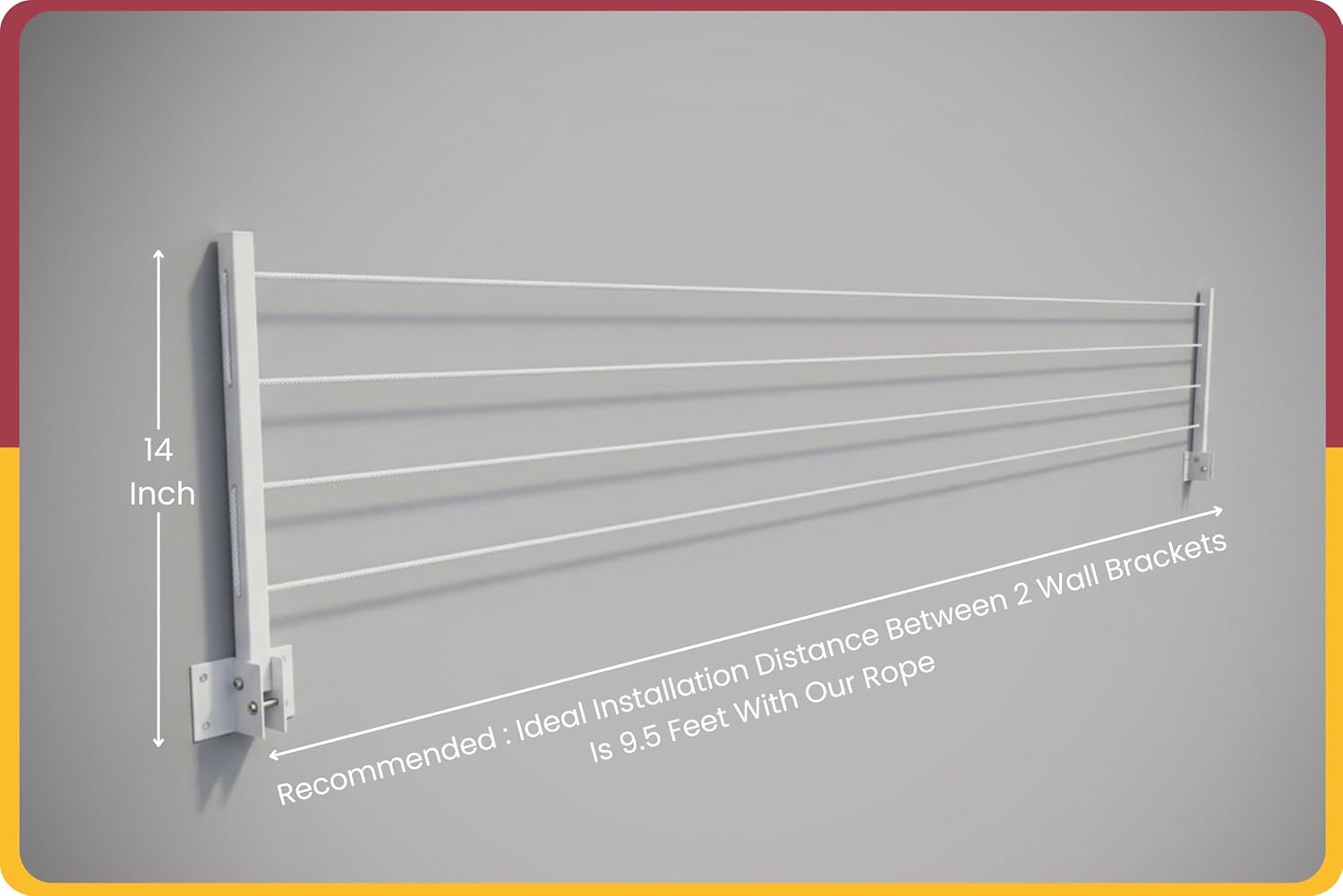 Detail of the Amiraj wall-mount arm showing the powder-coated steel finish, eye hooks and rope fastener clip