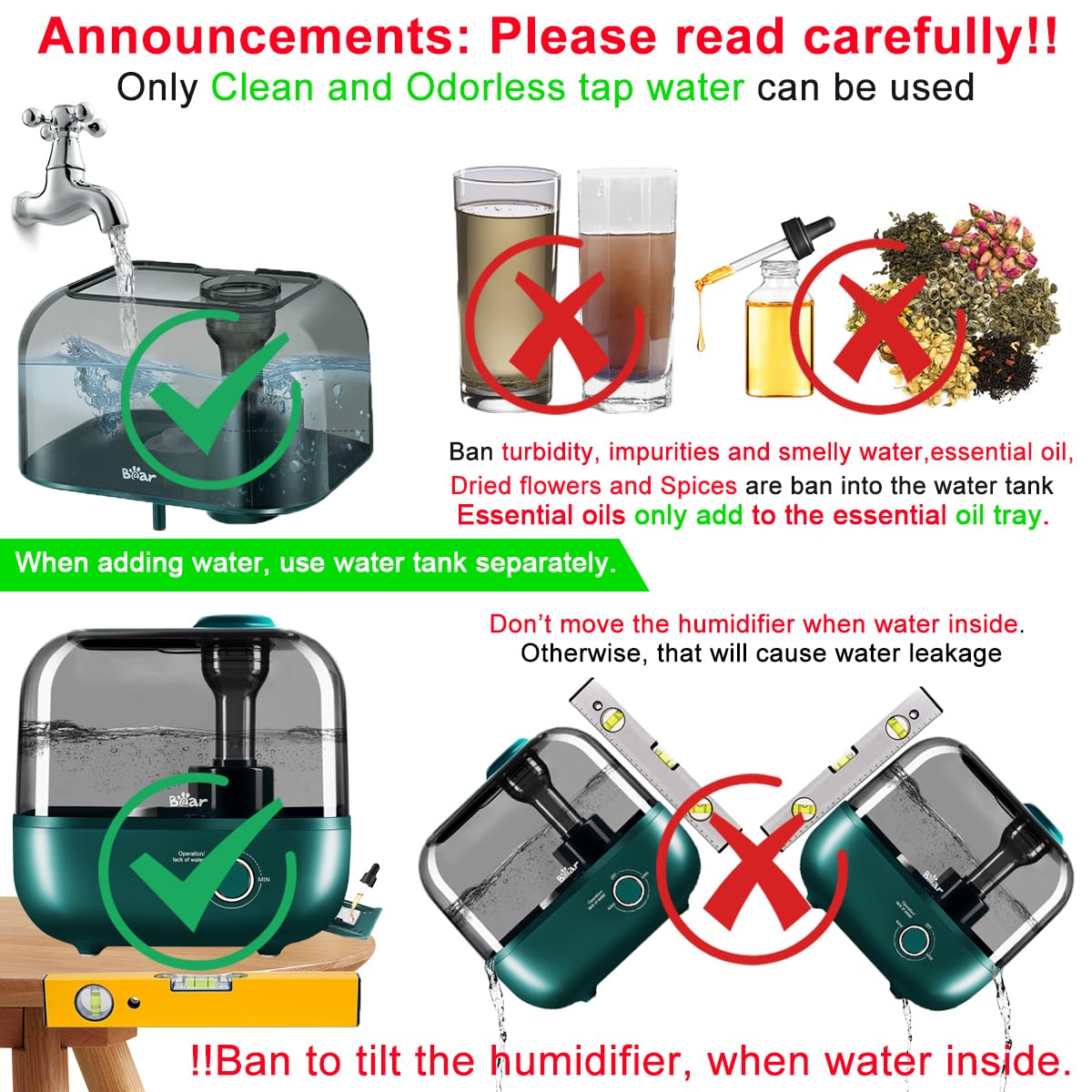 Bear 5L Humidifier top-fill opening and essential oil tray detail view