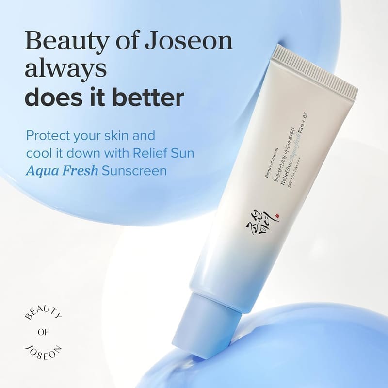 Beauty of Joseon Relief Sun Aqua-fresh Rice + B5, SPF 50+ PA++++ Sun Cream, Moisturizin... texture and packaging