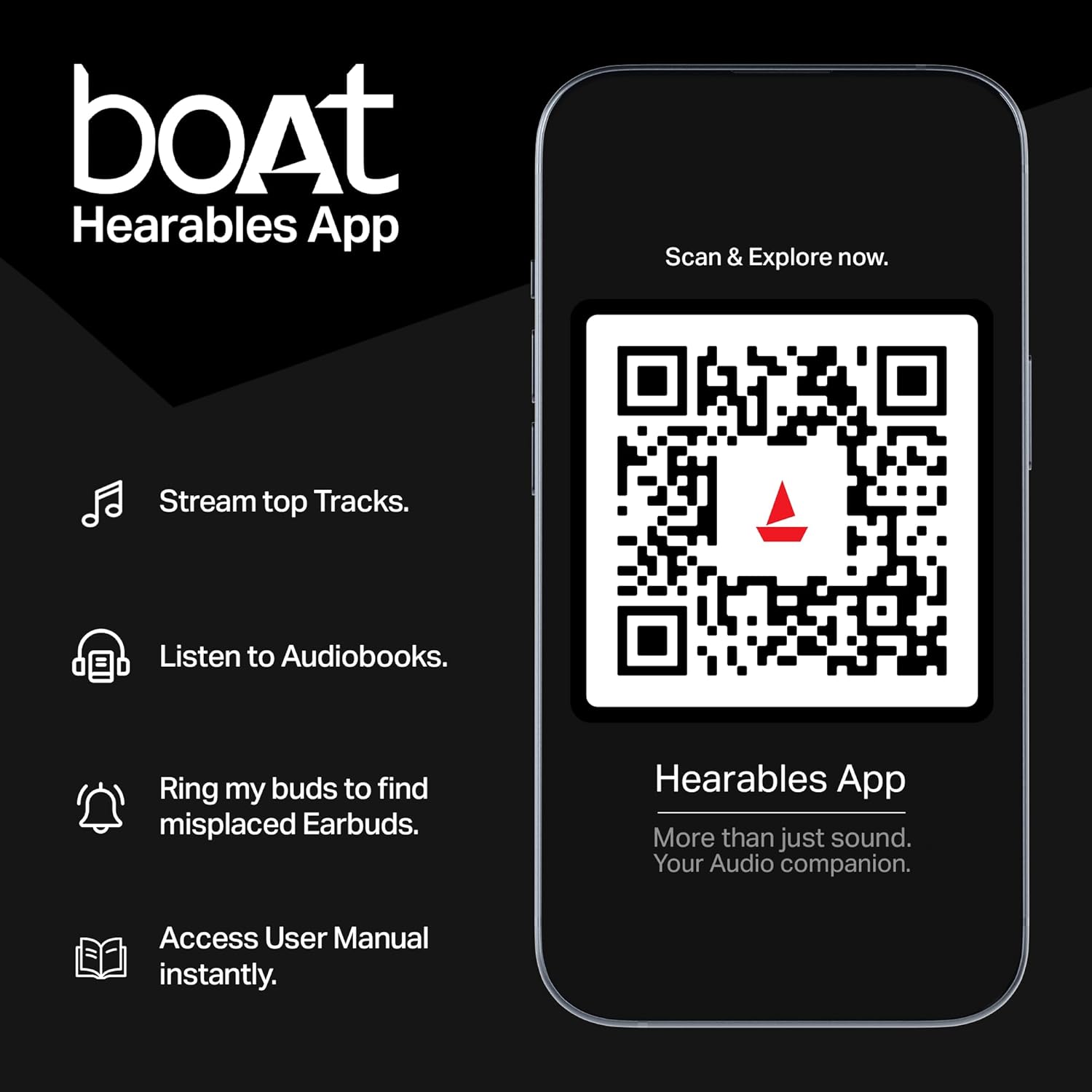 boAt Airdopes 141 Gen 2 single earbud detail shot showing the touch-control stem and matte black finish