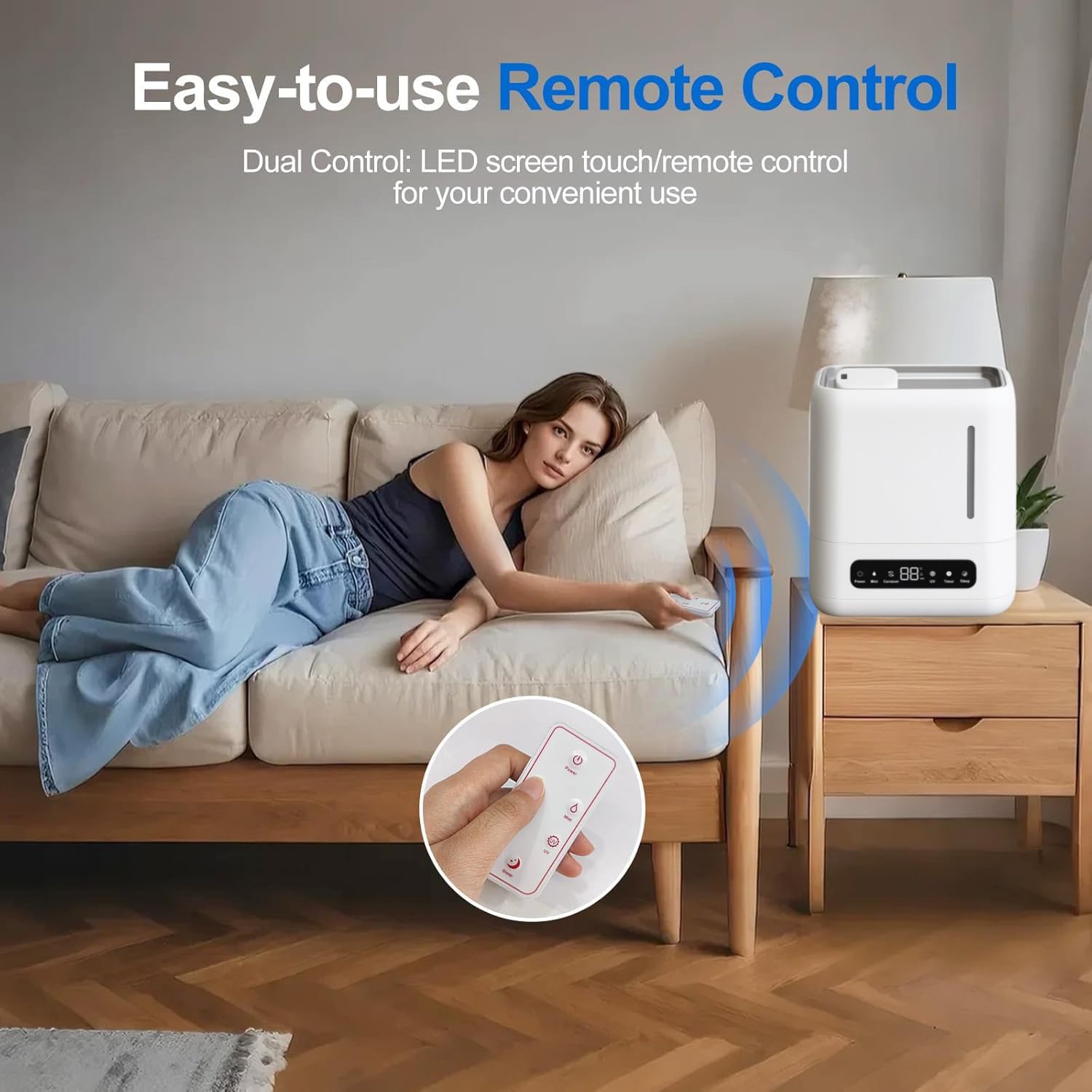 BREEZOME 4L Humidifier top-fill tank opening and 360° mist nozzle detail