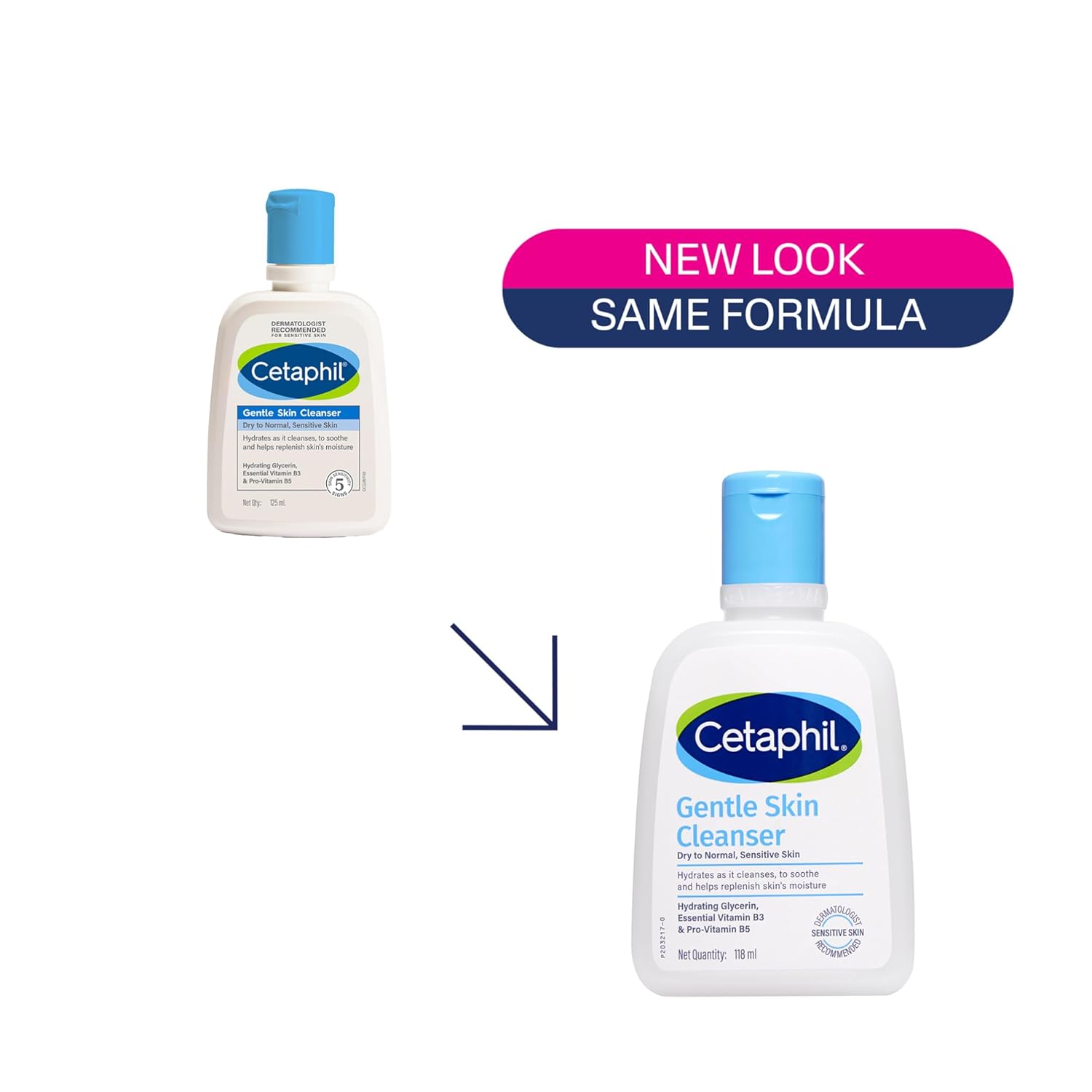 Cetaphil Gentle Skin Hydrating Face Wash back label showing ingredients list, Niacinamide and Vitamin B5 callouts