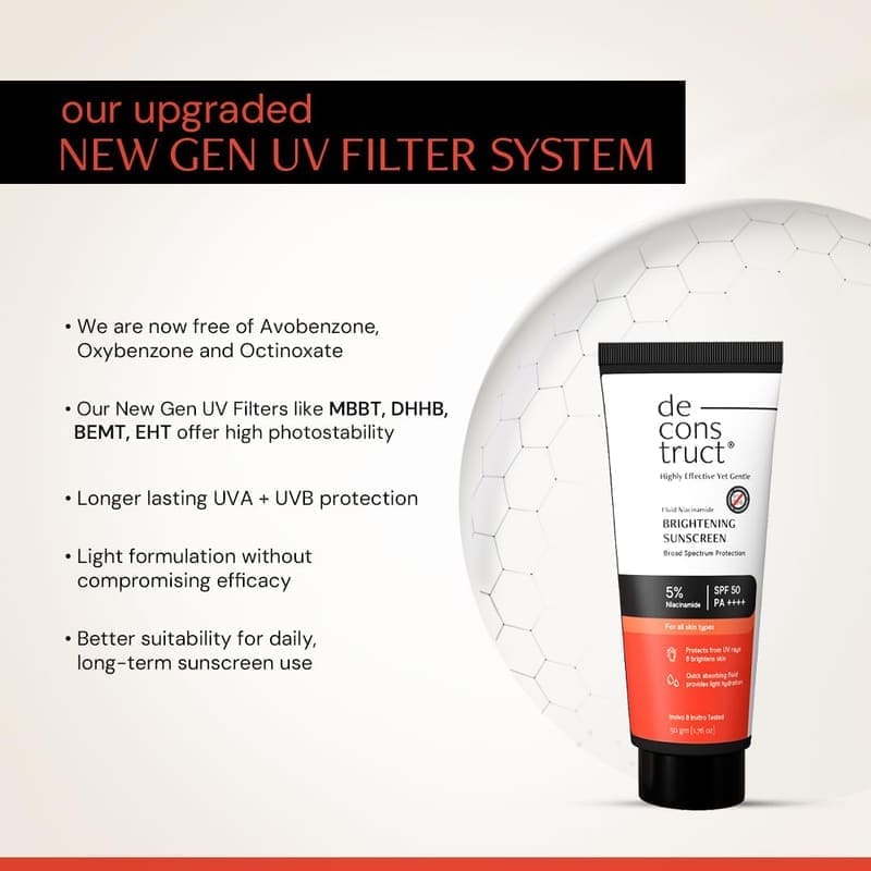 Deconstruct Fluid Brightening Sunscreen SPF 50+ PA++++ application on skin