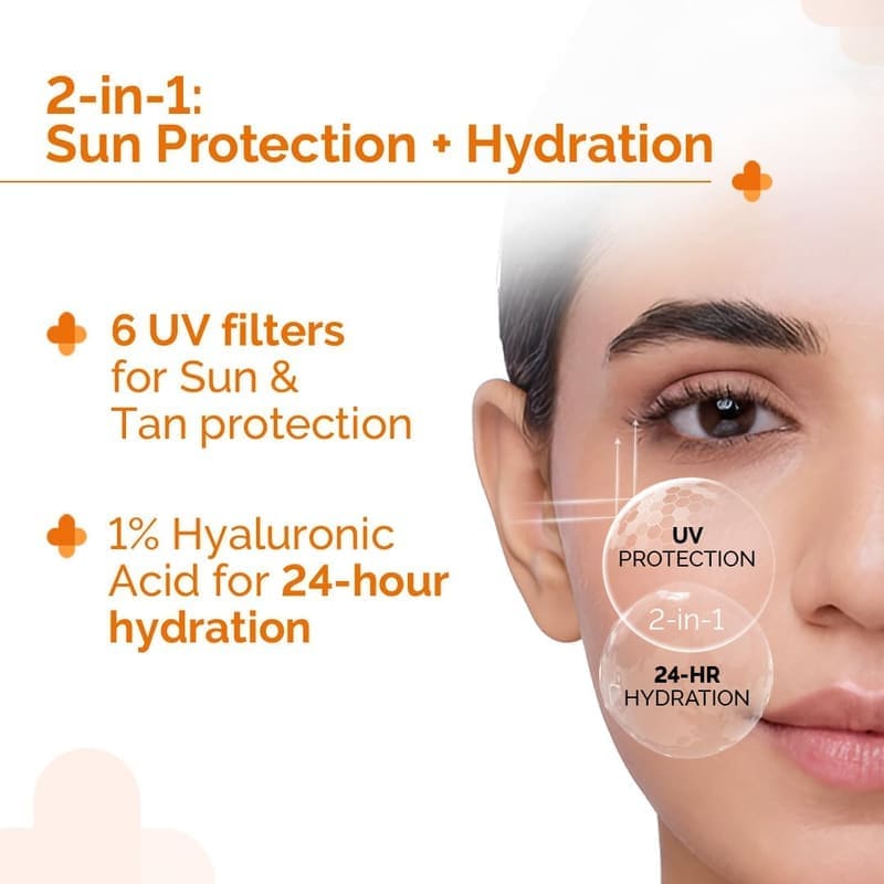 The Derma Co 1% Hyaluronic Sunscreen Aqua Gel SPF 50 PA++++ texture and packaging