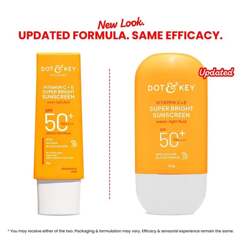Dot & Key Vitamin C + E Super Bright Sunscreen In-Vivo Tested SPF 50+ PA++++ With New-A... texture and packaging