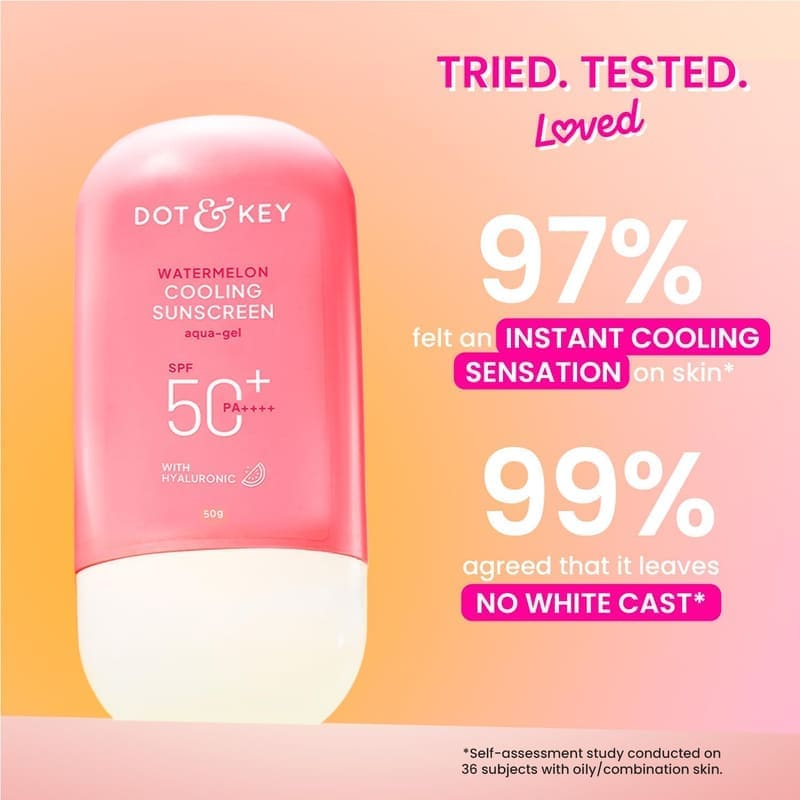 Dot & Key Watermelon Cooling Sunscreen, In-Vivo Tested SPF 50+ PA++++, With New-Age UV ... application on skin