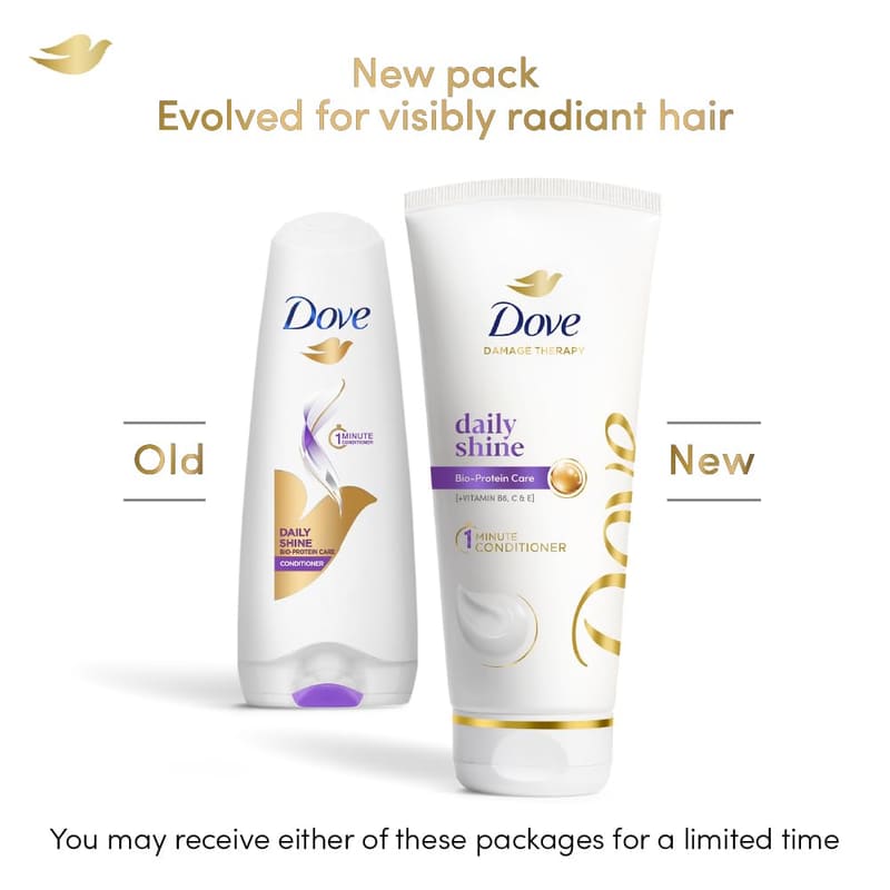 DOVE Daily Shine Hair Conditioner, 175 ml, for Smooth & Shiny Hair, with Nutritive Serum, in use