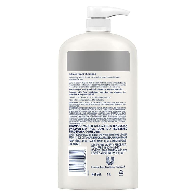 Dove Intense Repair Shampoo 1 L packaging and details