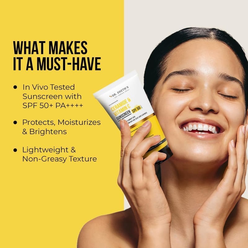 Dr. Sheth's Ceramide & Vitamin C Sunscreen SPF 50+ PA++++ application on skin
