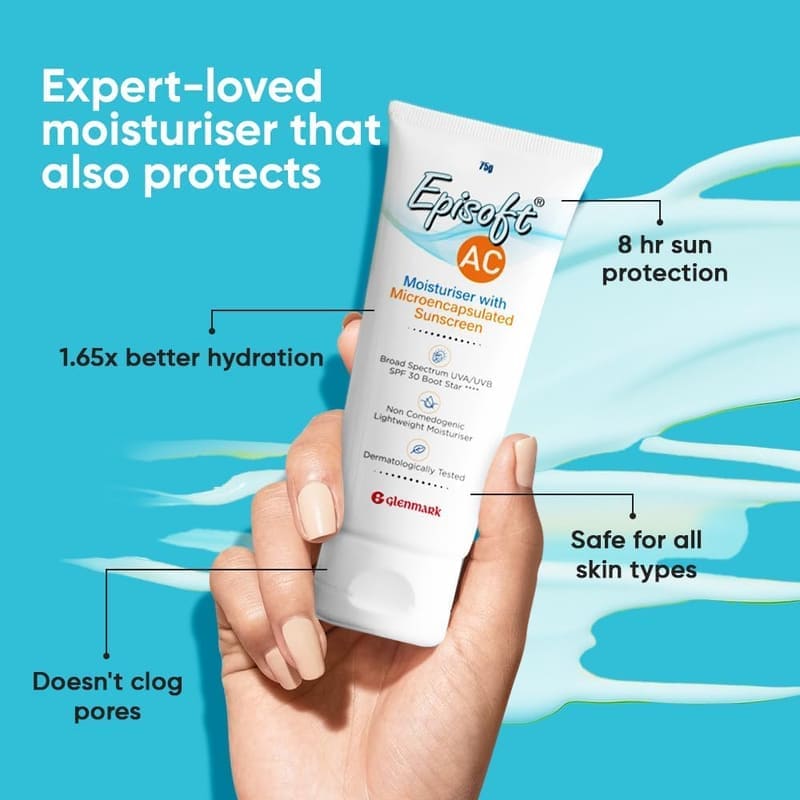 Episoft AC Moisturiser with Sunscreen application on skin