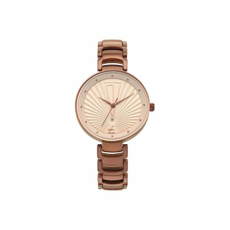 Fastrack Ruffles 6216QM01 alternate product photo showing the round case and plated metal bracelet