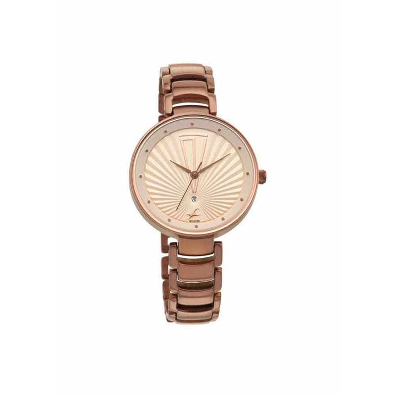 Fastrack Ruffles 6216QM01 additional gallery photo of the beige and brown day-date watch