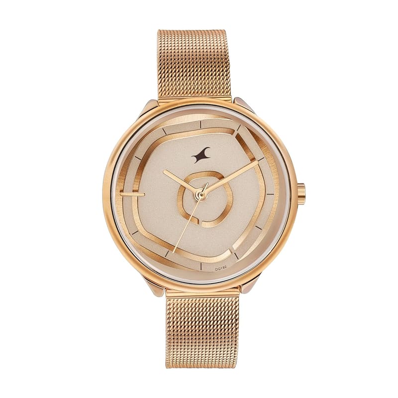 Fastrack Stunners NT6303WM01 Beige Dial Rose Gold Mesh Women's Watch