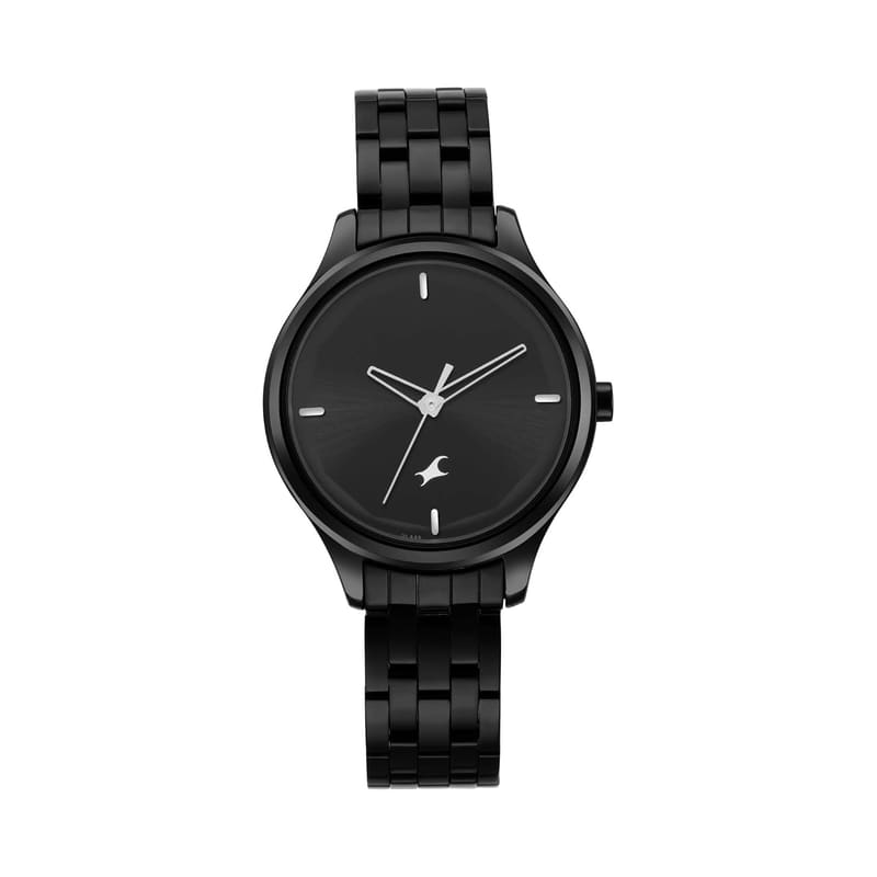 Fastrack Stunners NS6248NM01 dial close-up showing the minimalist stick indices and Fastrack logo