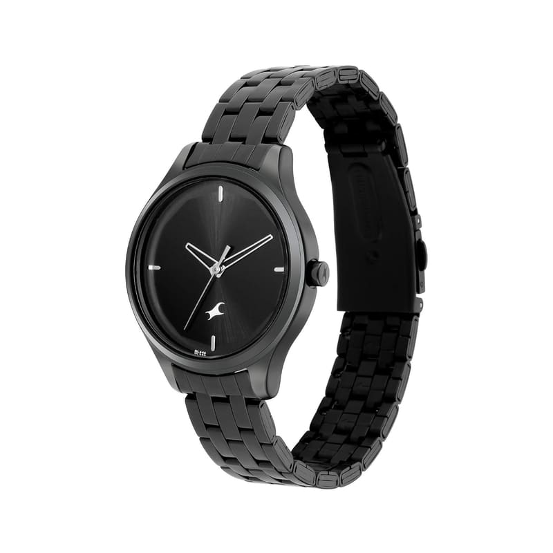 Fastrack Stunners NS6248NM01 angled view showing the black bracelet and foldover clasp