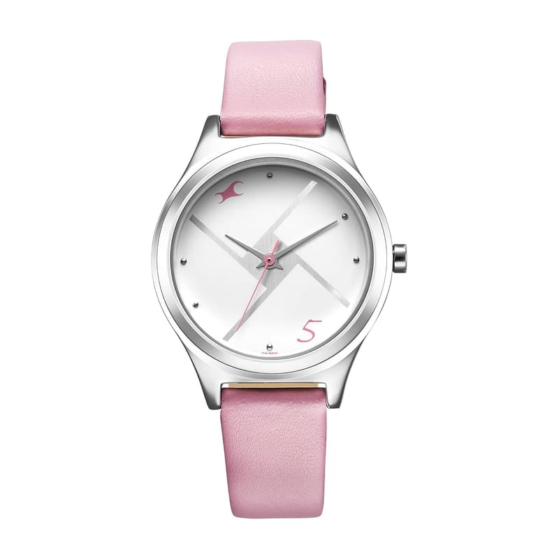 Fastrack Stunners NS6152SL08 Silver Dial Pink Leather Strap Women's Watch