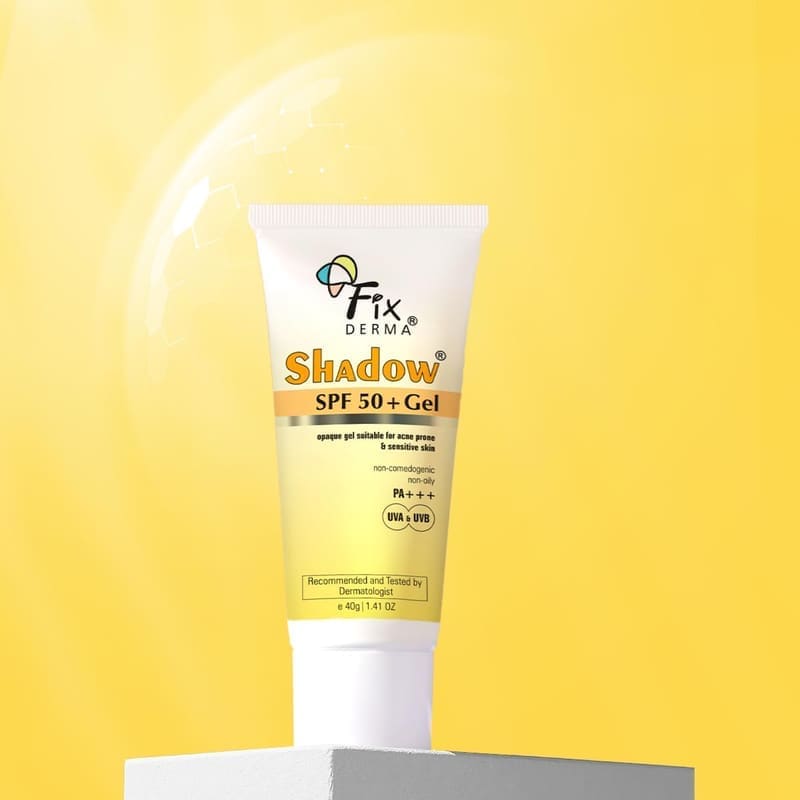 Fixderma Shadow Sunscreen SPF 50+ Gel for Oily Skin texture and packaging
