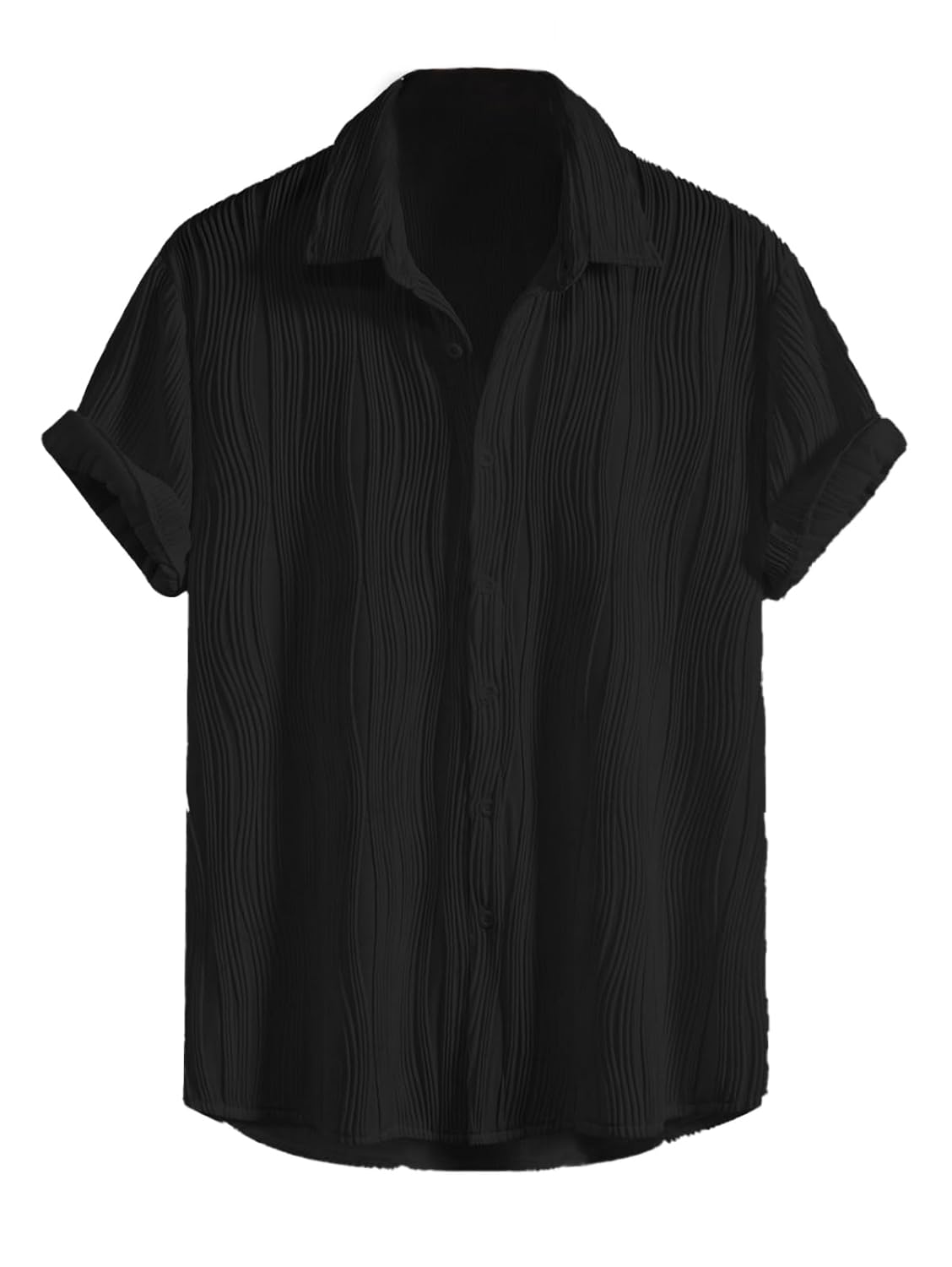 GRECIILOOKS textured shirt model styling shot showing the regular-fit half-sleeve silhouette and party-casual drape for Indian summer wear