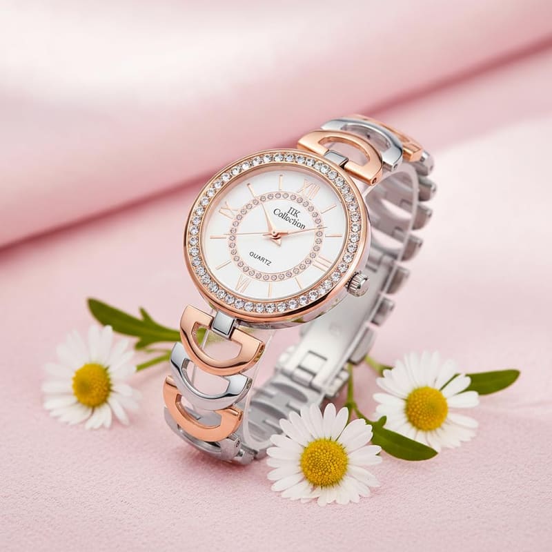 IIK Collection IIK-3095W alternate product photo showing the round case and bracelet