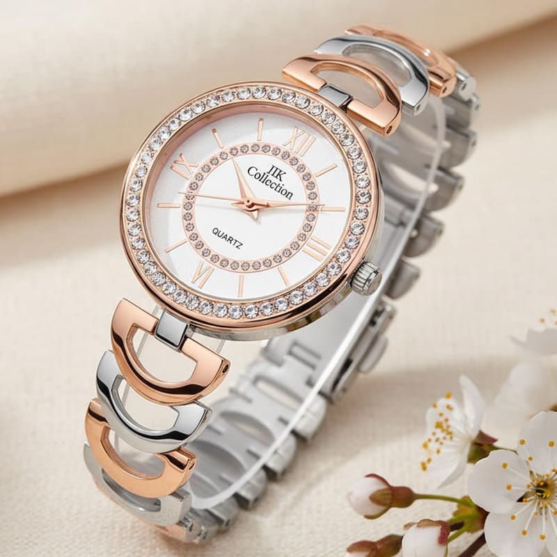 IIK Collection IIK-3095W Round Studded Dial Steel Bracelet Women's Watch