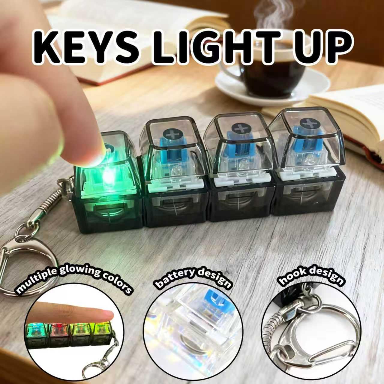 #LOVESPACE 2 Pack keyboard fidget keychains — both units shown clipped to a backpack strap and a set of keys to demonstrate everyday portability