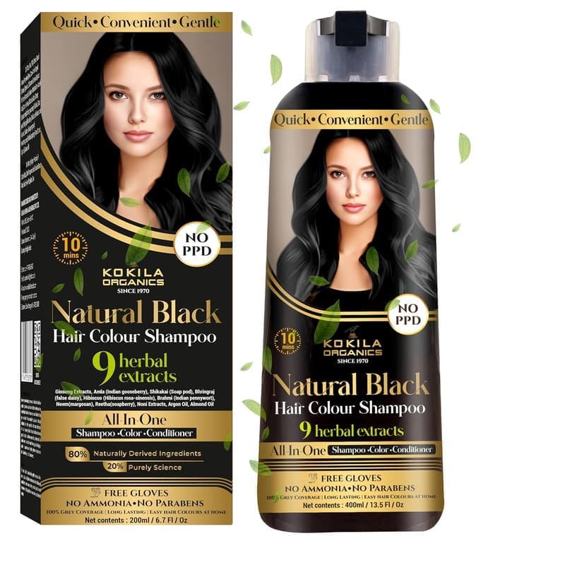 Kokila NO PPD Shampoo Hair Colour - Black 400ml for Women and Men