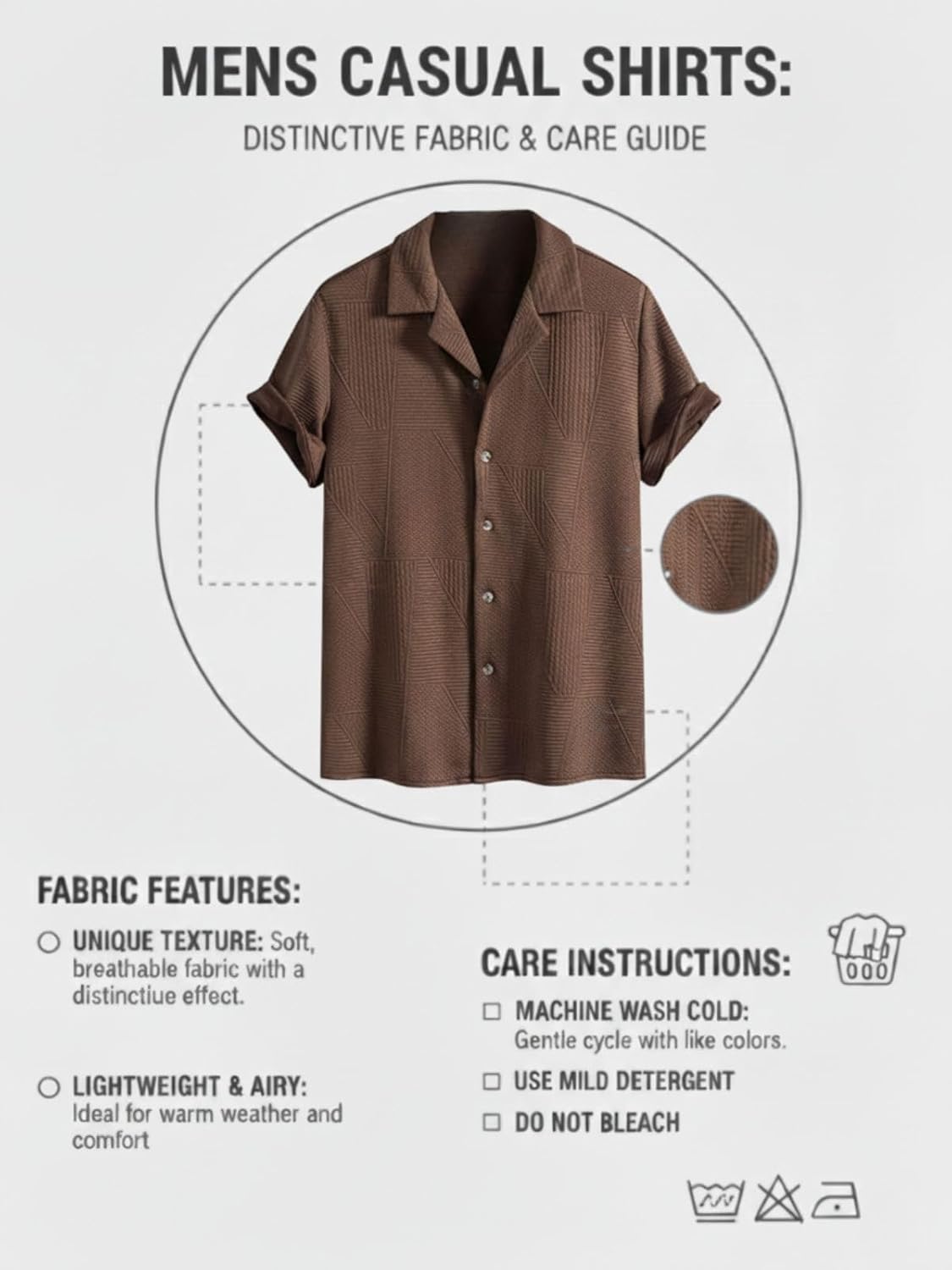 Leriya Fashion waffle-textured polycotton shirt alternative angle showing the waffle weave detail across the chest and the button-down placket construction