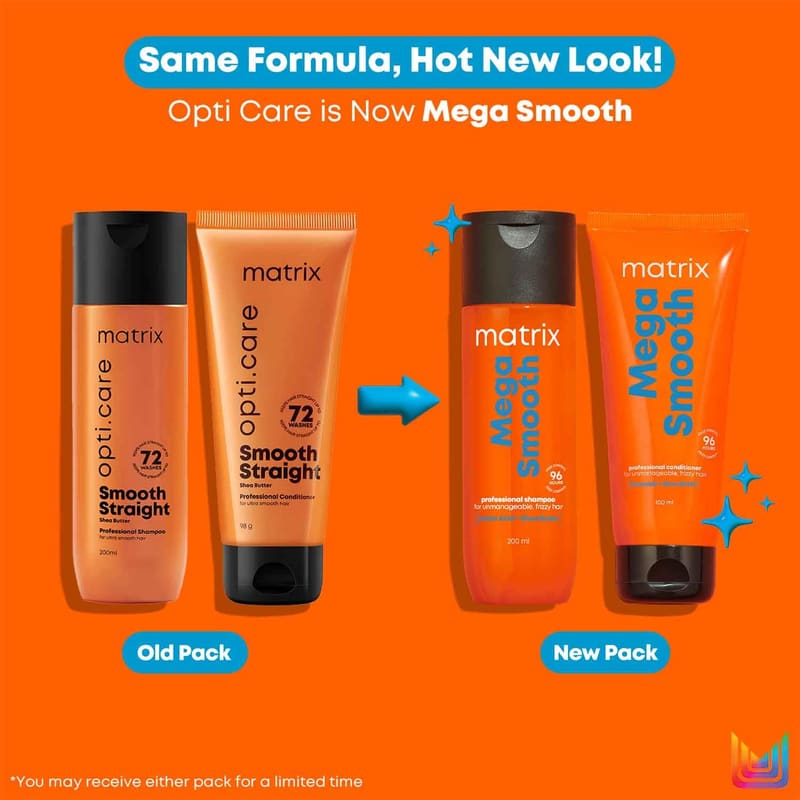 Matrix Mega Smooth Shampoo and Conditioner Combo with Shea Butter packaging and details