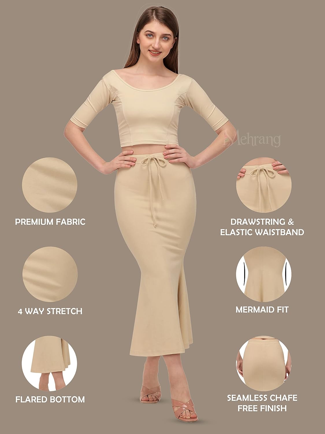 Mehrang saree shapewear close-up of elasticated waistband with removable drawstring