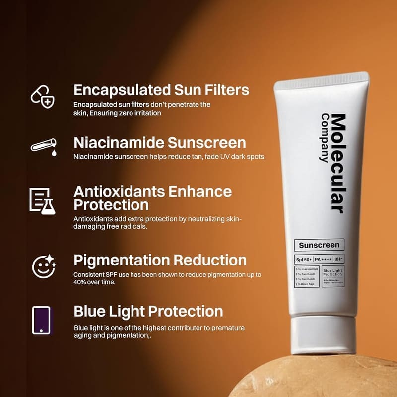 Molecular Company SPF 50+ Pa++++ Face Sunscreen Gel, 50g x 2 application on skin