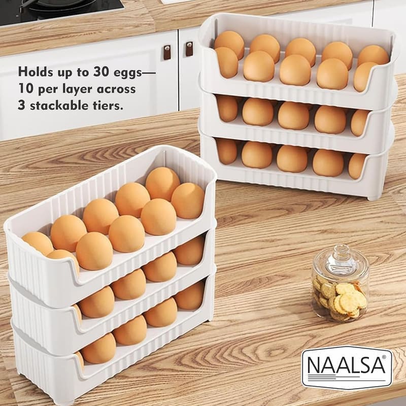 NAALSA ELITE egg tray detail shot showing the moulded 10-slot grid, the interlocking stacking lip and a single tray detached from the stack for selective use