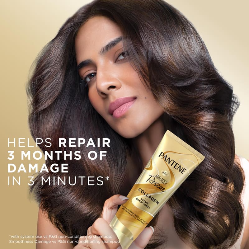 Pantene Miracle Rescue Collagen Conditioner in use