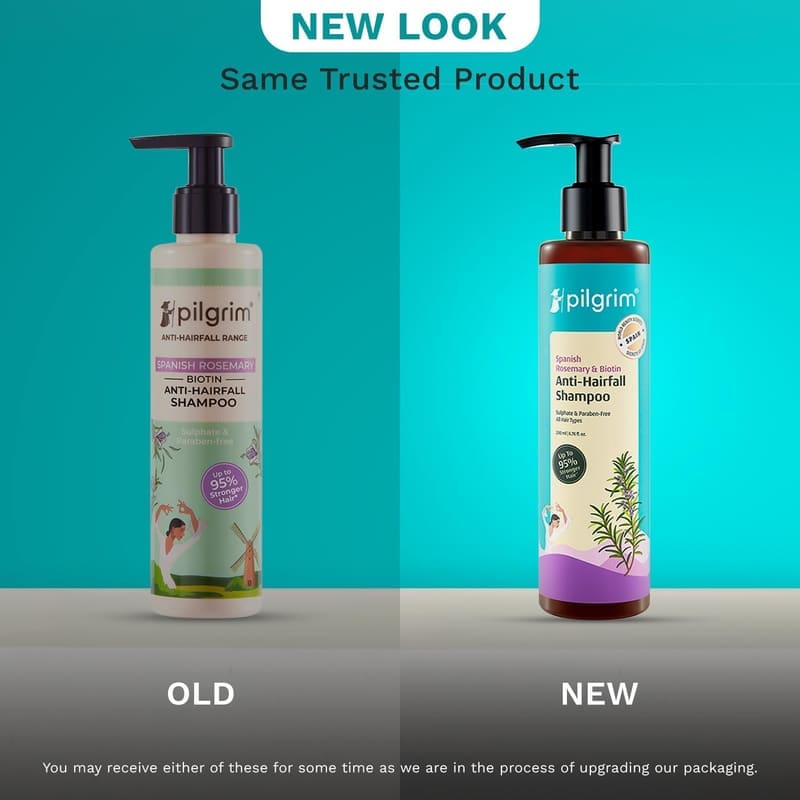 Pilgrim Spanish Rosemary & Biotin Anti Hairfall Shampoo for Reducing Hair Loss & Breakage packaging and details