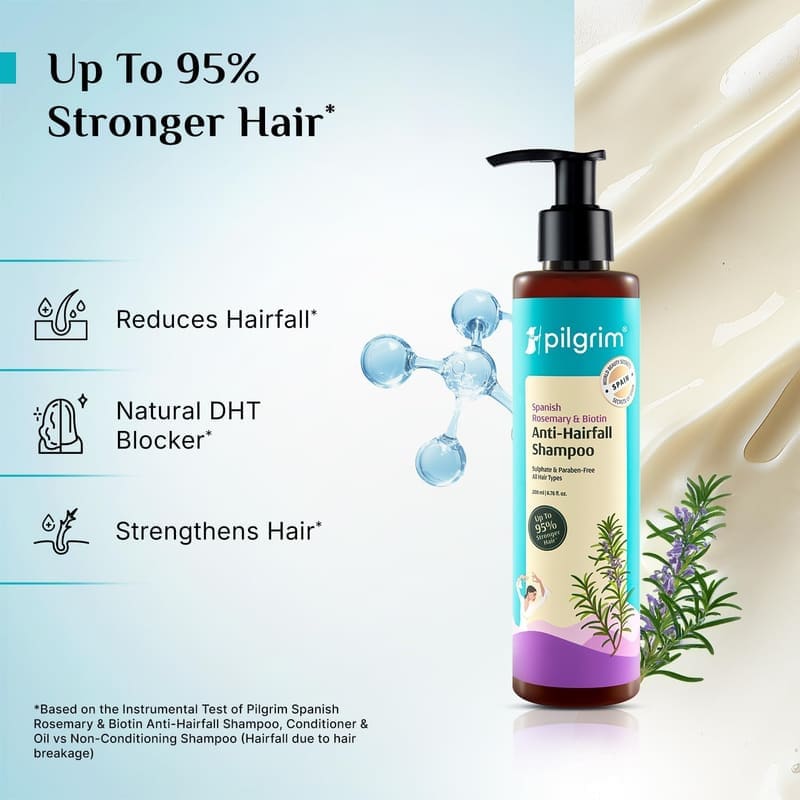 Pilgrim Spanish Rosemary & Biotin Anti Hairfall Shampoo for Reducing Hair Loss & Breakage in use