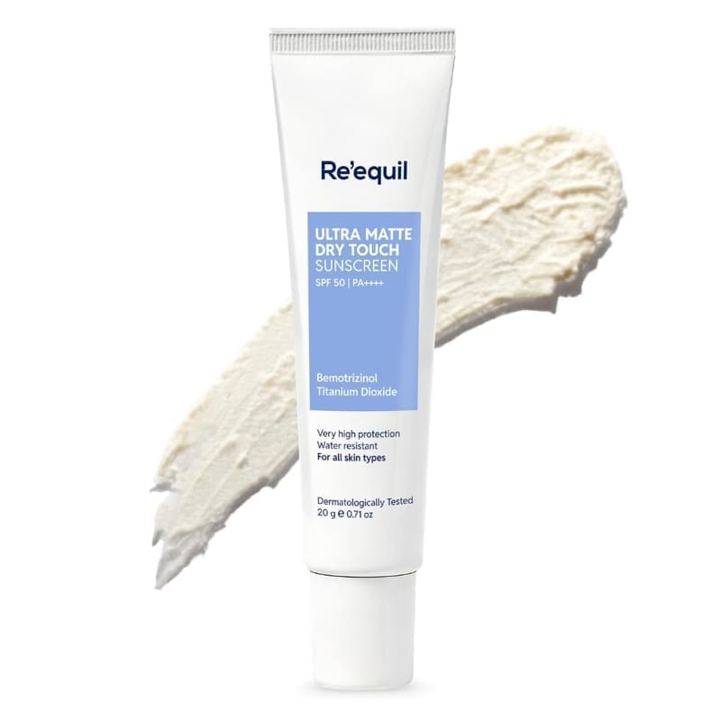 RE' EQUIL Ultra Matte Dry Touch Sunscreen application on skin