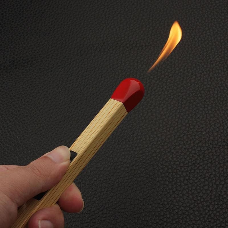 Sajani matchstick lighter detail shot showing the refill valve at the base, the adjustable flame-height dial and the child-safety lock above the trigger