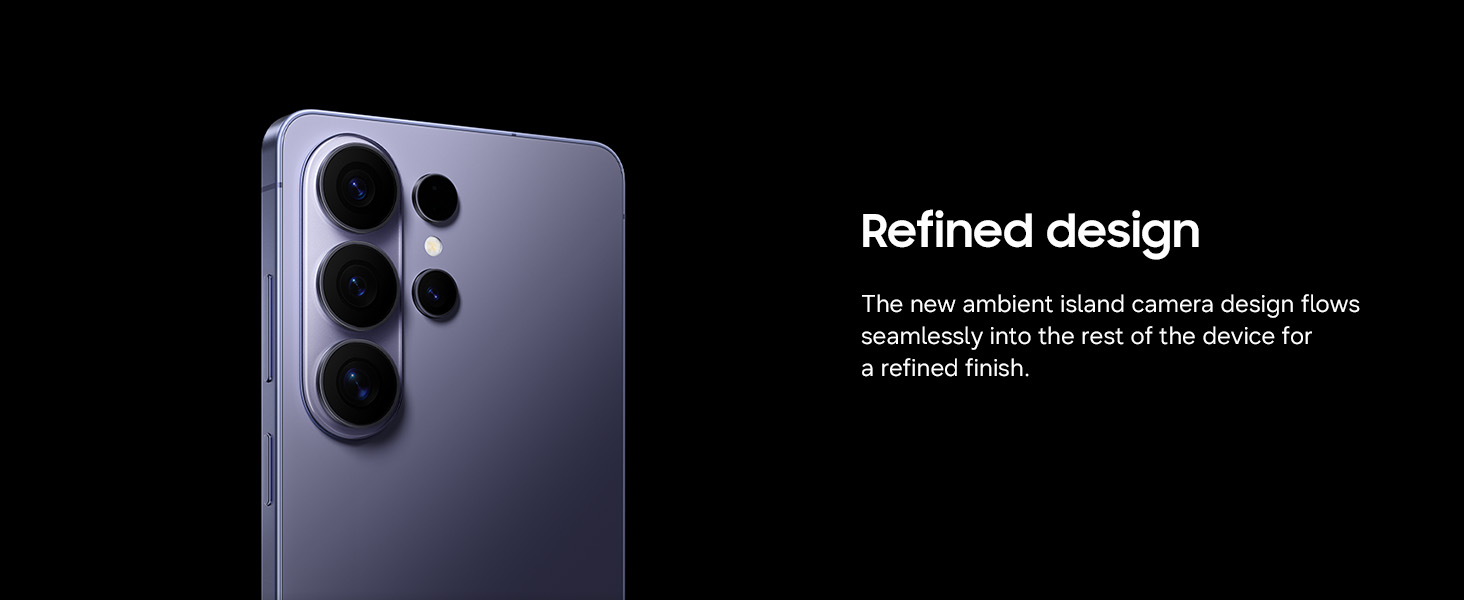 Samsung Galaxy S26 Ultra refined design — back view of the new ambient camera island and Armor Aluminum frame