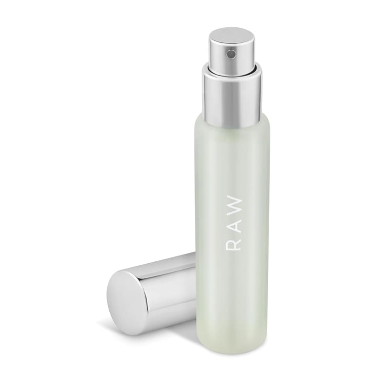 Skinn Raw 20ml frosted bottle with its silver cap removed