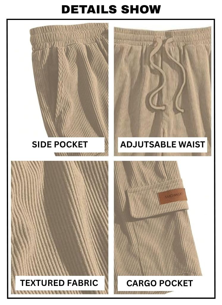 SMOWKLY cargo shorts on model showing the relaxed-fit knee-length cut and elasticated waistband for casual summer wear