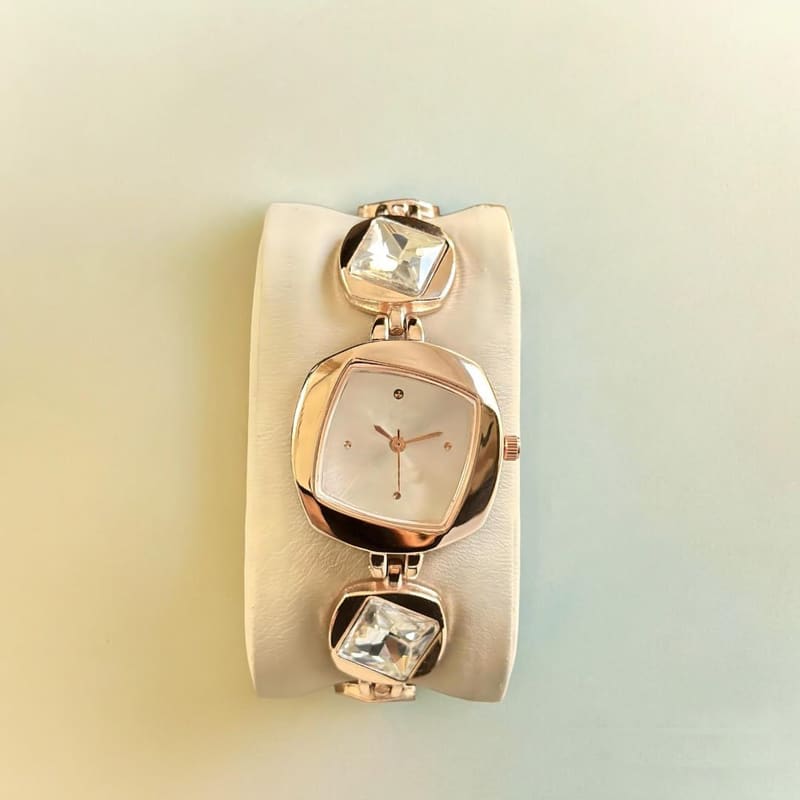 Styledose KC 27 Square Dial Stone-Studded Rose Gold Women's Watch