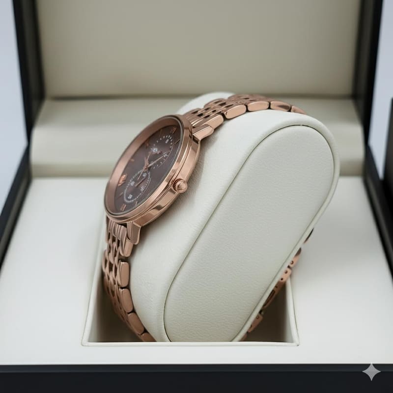 Styledose ST 1 side view on a watch pillow inside a presentation box