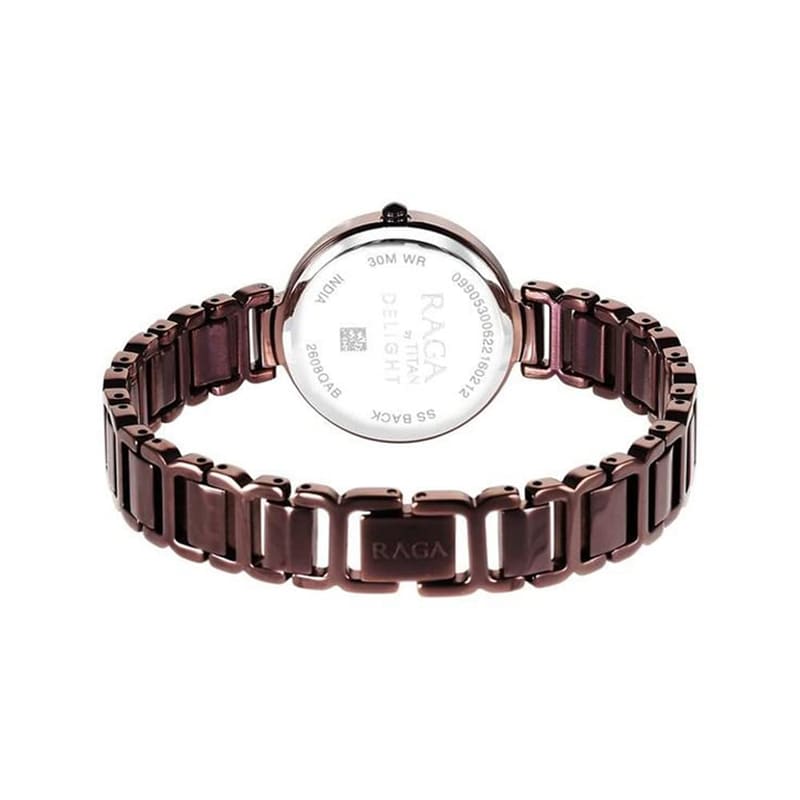 Titan Raga Delight NT2608QM02 alternate product photo showing the slim case and metal bracelet