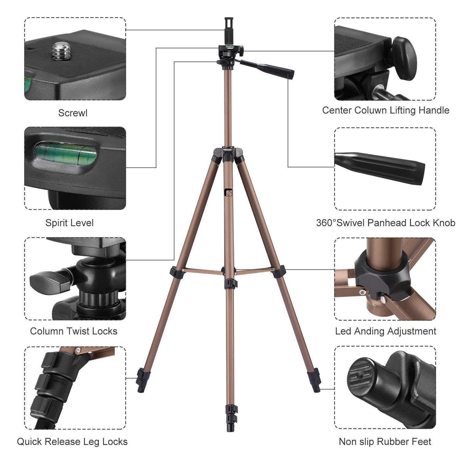 Syvo WT 3130 folded down to 40 cm carry length next to the included drawstring carry bag and adjustable phone-holder clamp