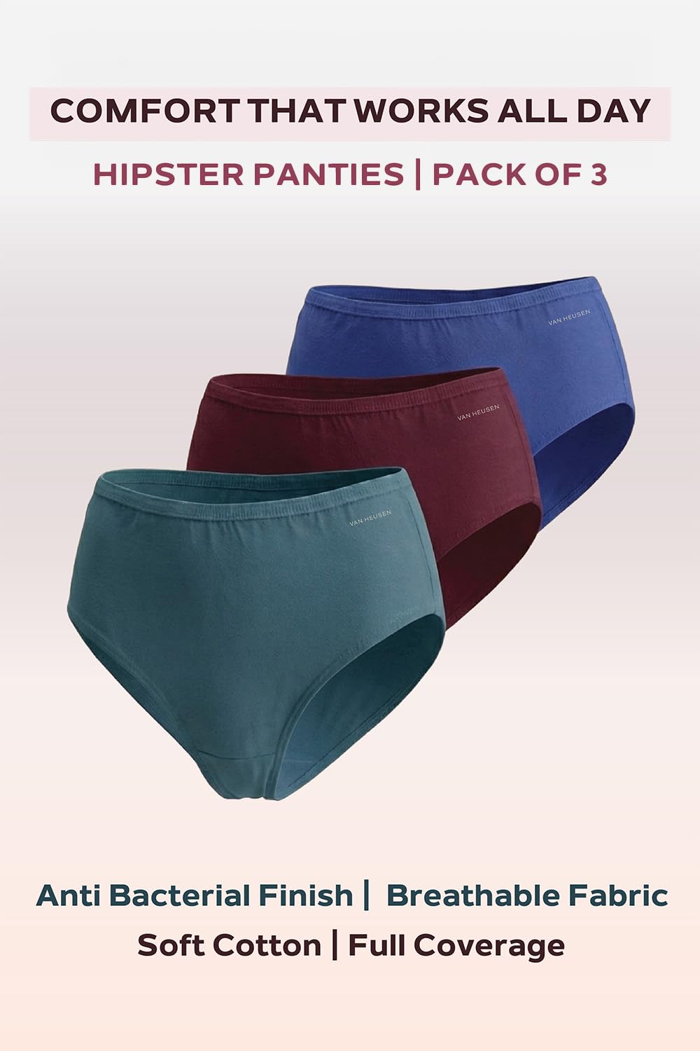 Close-up detail of the Van Heusen 11101 hipster's no-marks soft waistband, tagless heat-pressed branding and clean-finished leg opening